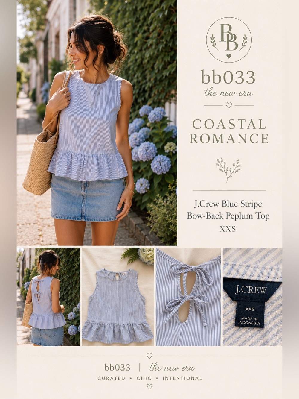 J.Crew Blue Stripe Peplum Tank XXS | Coastal Chic Summer Top